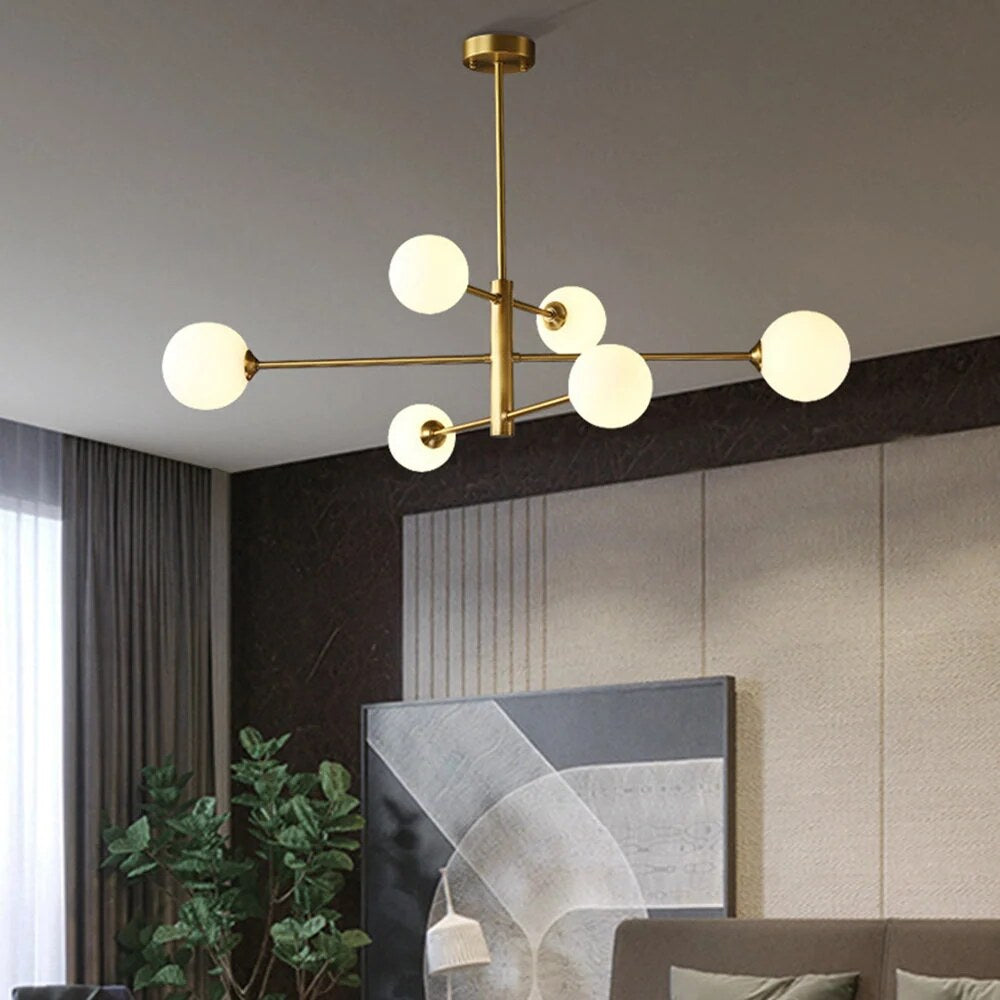 Suspension en cuivre et verre – Design géométrique épuré