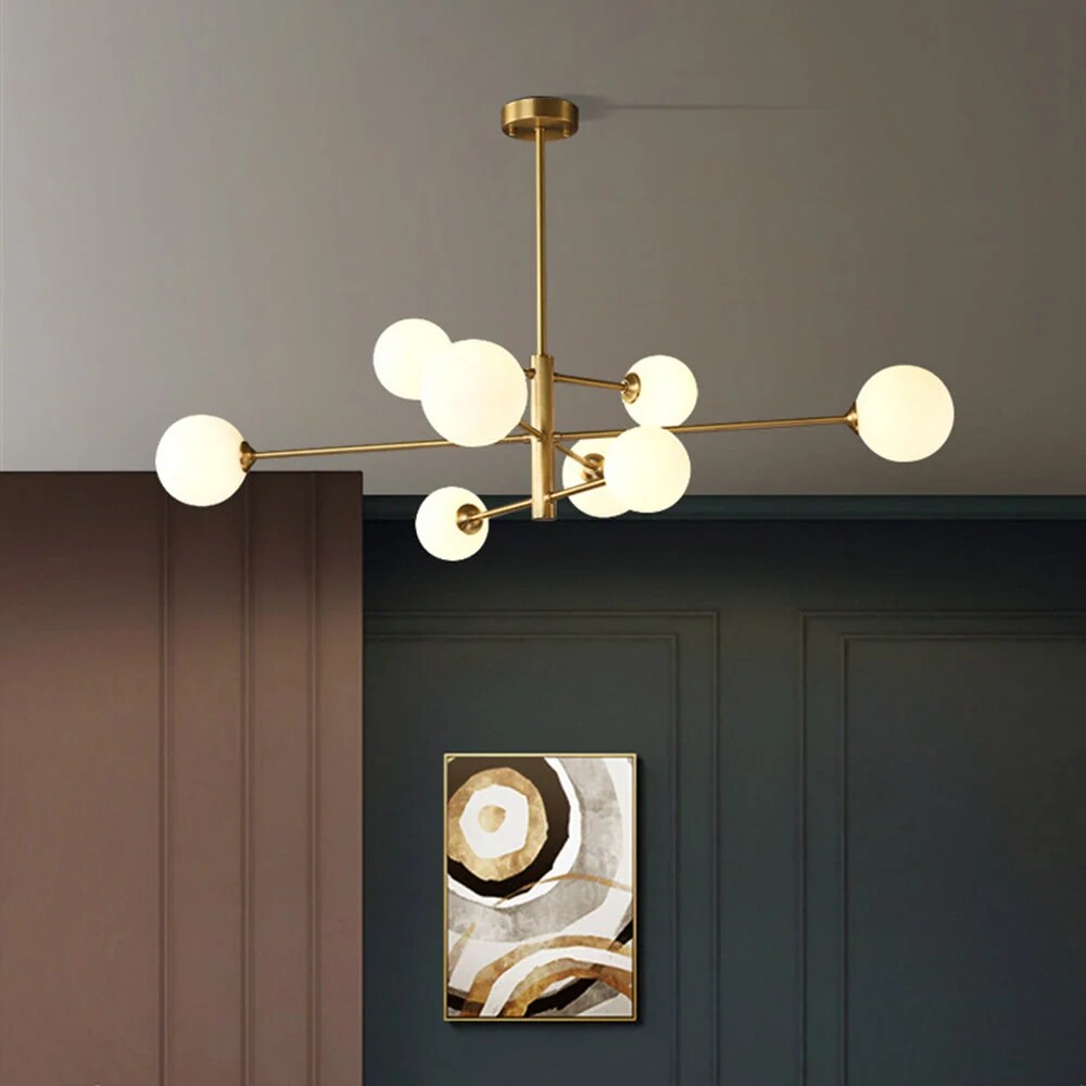 Suspension en cuivre et verre – Design géométrique épuré