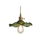 Suspension fleur – Luminaire verre vert laiton rétro