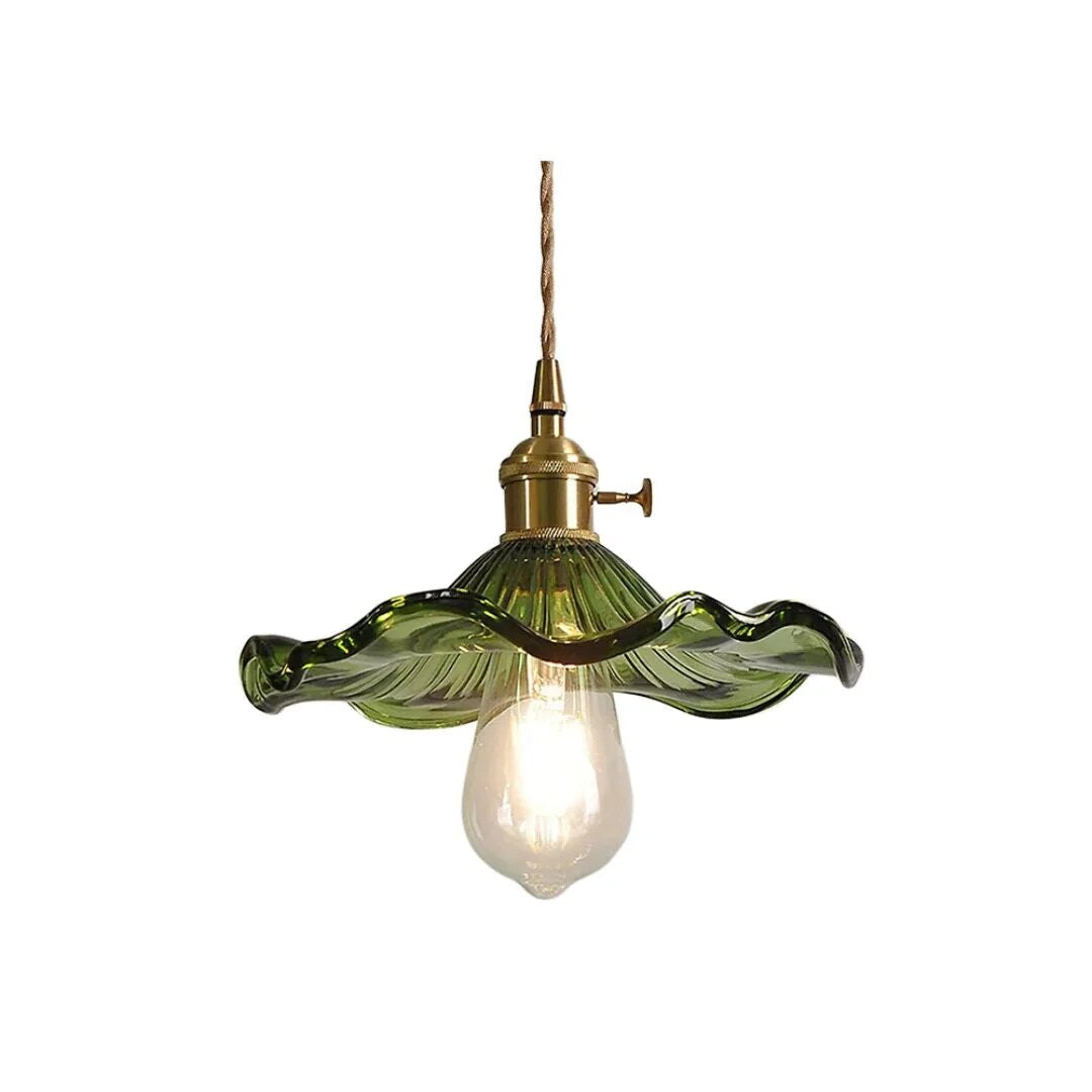 Suspension fleur – Luminaire verre vert laiton rétro