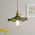 Suspension fleur – Luminaire verre vert laiton rétro