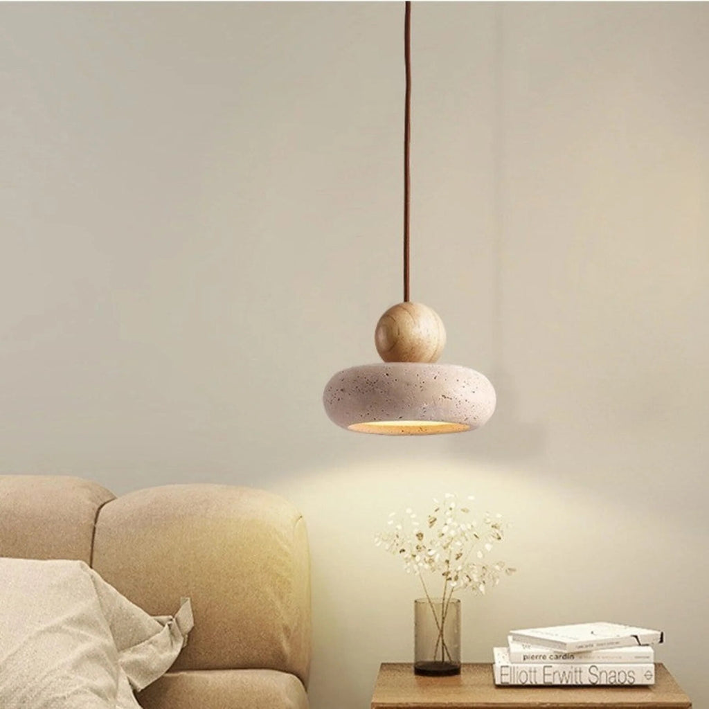 Suspension luminaire – bois et béton, lumière chaleureuse