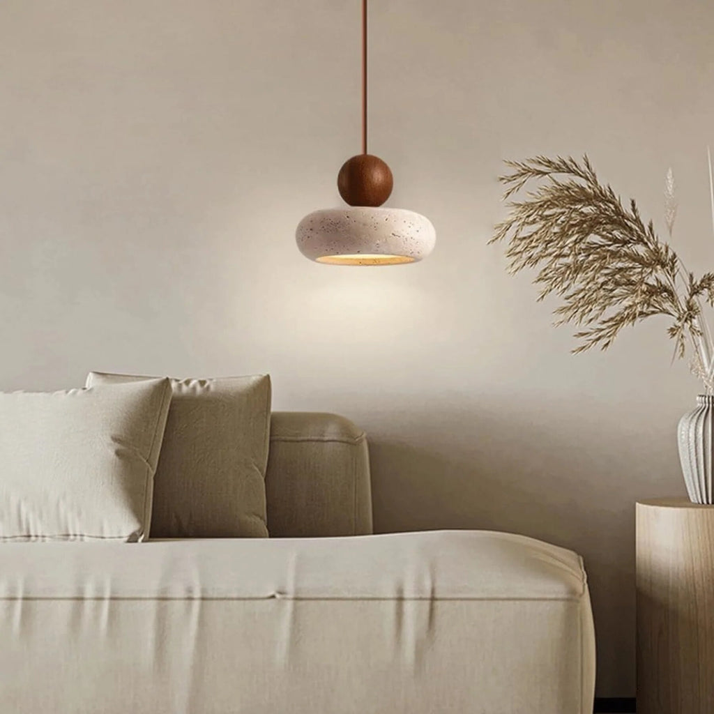 Suspension luminaire – bois et béton, lumière chaleureuse