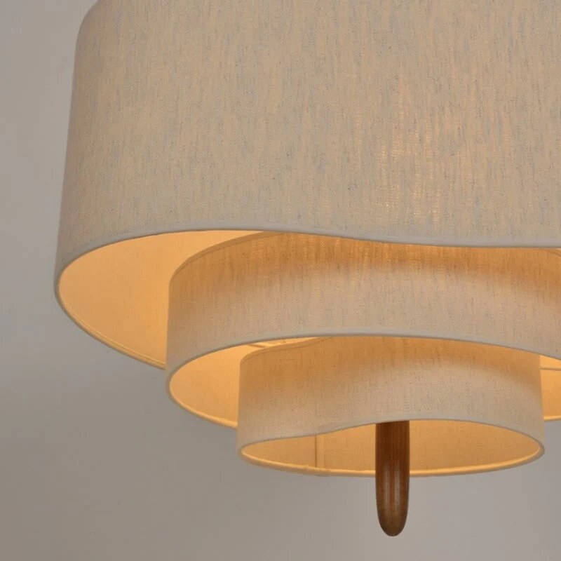 Suspension luminaire – Lampe en tissu ondulé avec tige bois