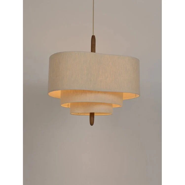Suspension luminaire – Lampe en tissu ondulé avec tige bois