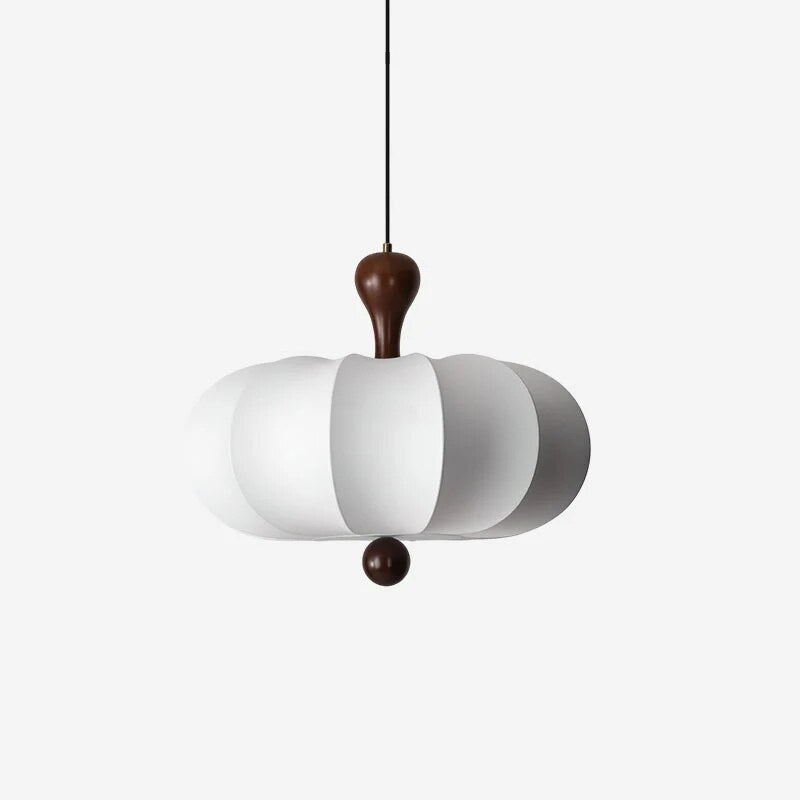 Suspension luminaire – sculpture bois et tissu blanc noyer