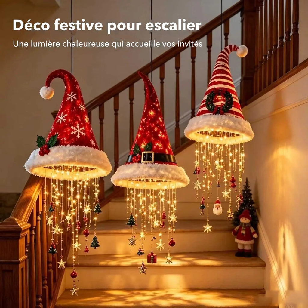 Suspension lumineuse bonnet de Père Noël – cascade LED