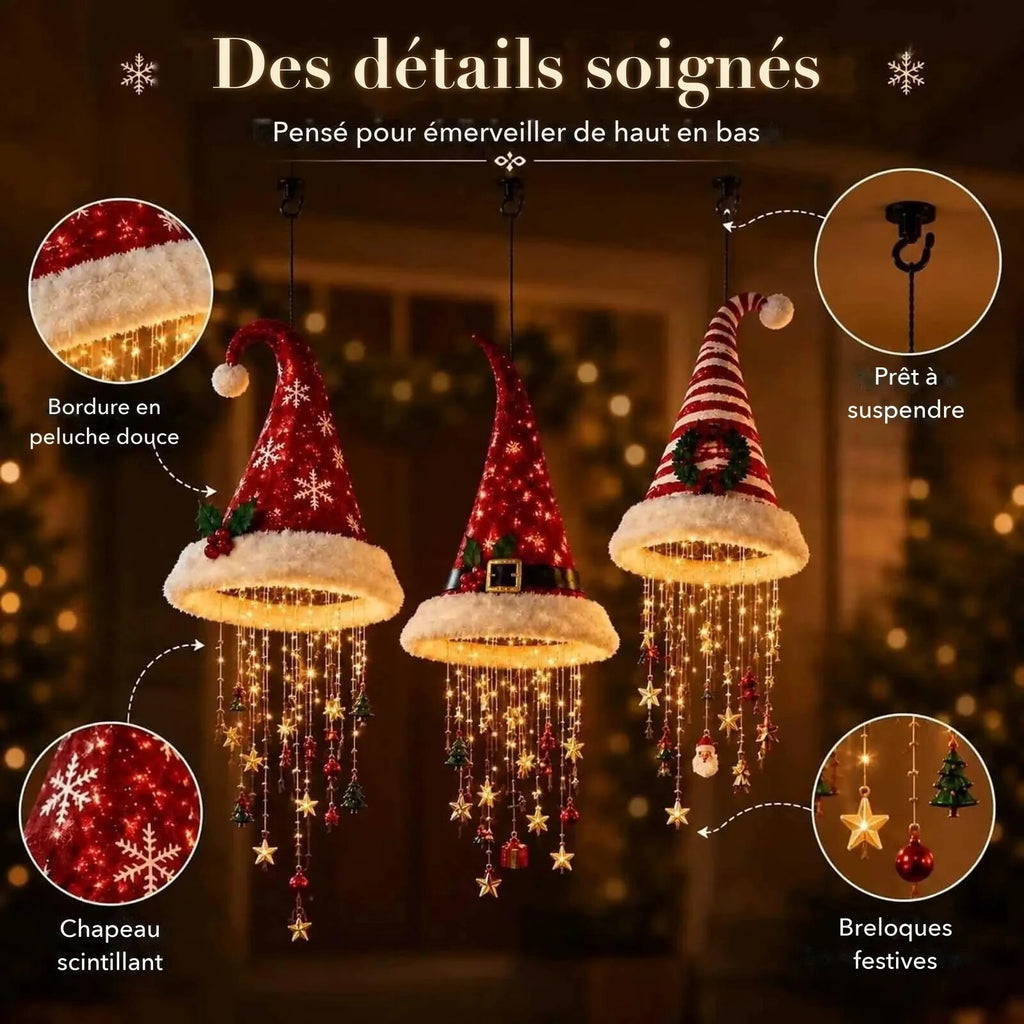 Suspension lumineuse bonnet de Père Noël – cascade LED