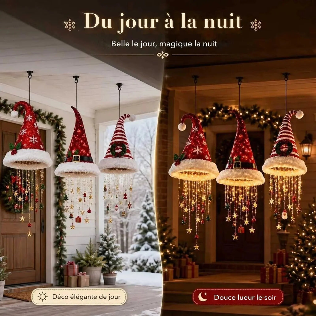 Suspension lumineuse bonnet de Père Noël – cascade LED