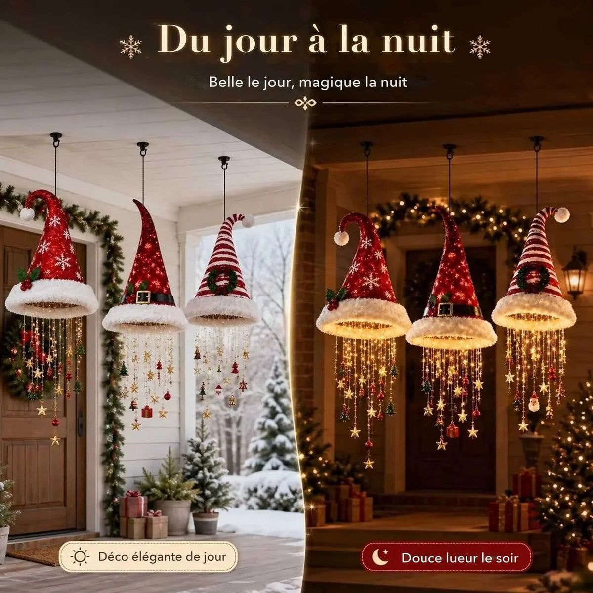 Suspension lumineuse bonnet de Père Noël – cascade LED