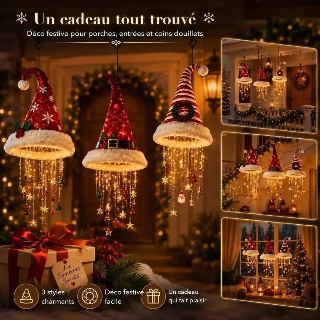 Suspension lumineuse bonnet de Père Noël – cascade LED