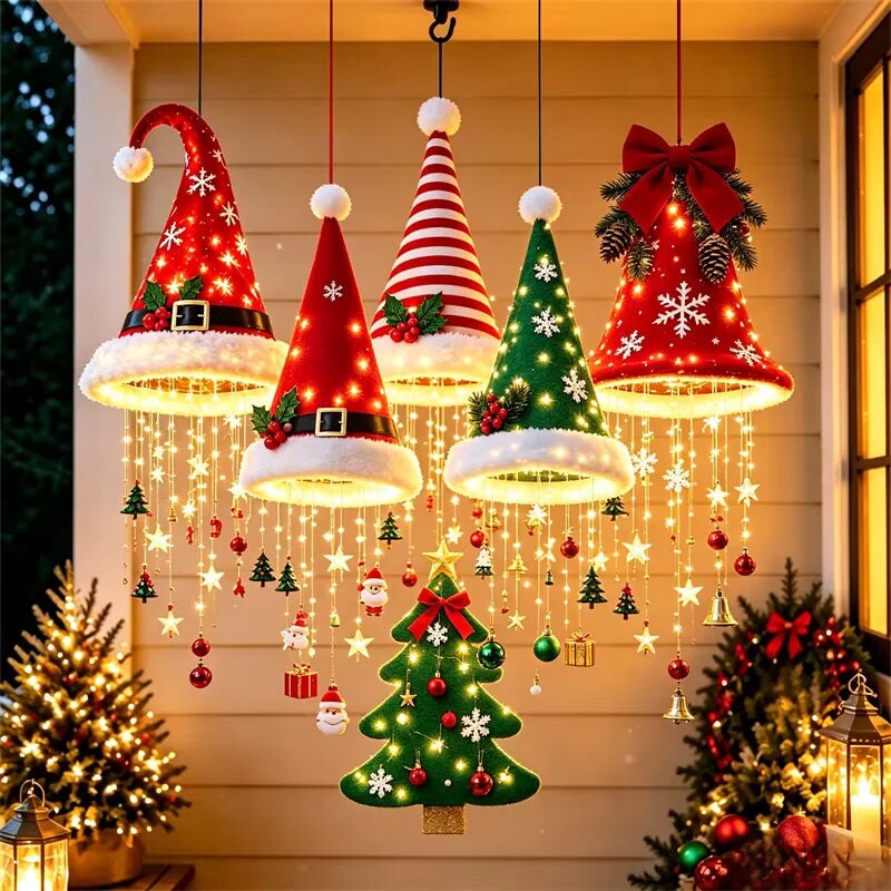 Suspension lumineuse bonnet de Père Noël – cascade LED