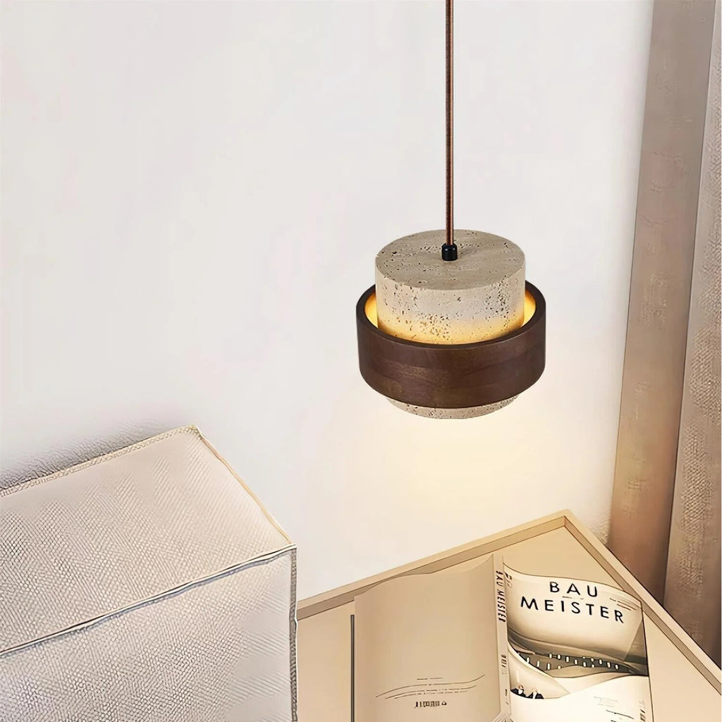 Suspension Perra en travertin – architecture bois et pierre
