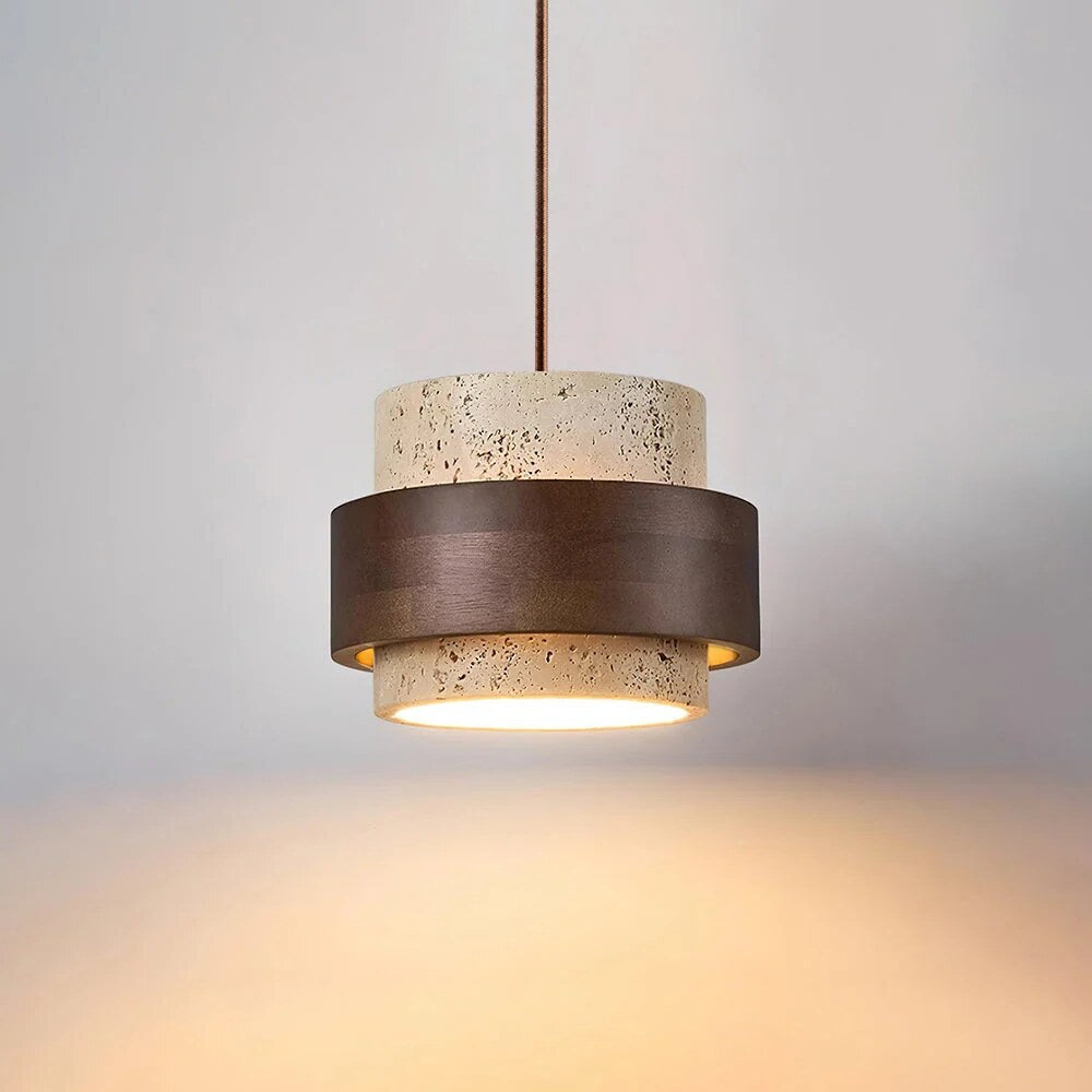 Suspension Perra en travertin – architecture bois et pierre