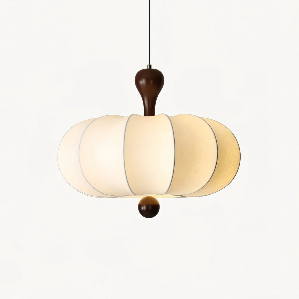 Suspension sculptée en bois et tissu – design minimaliste