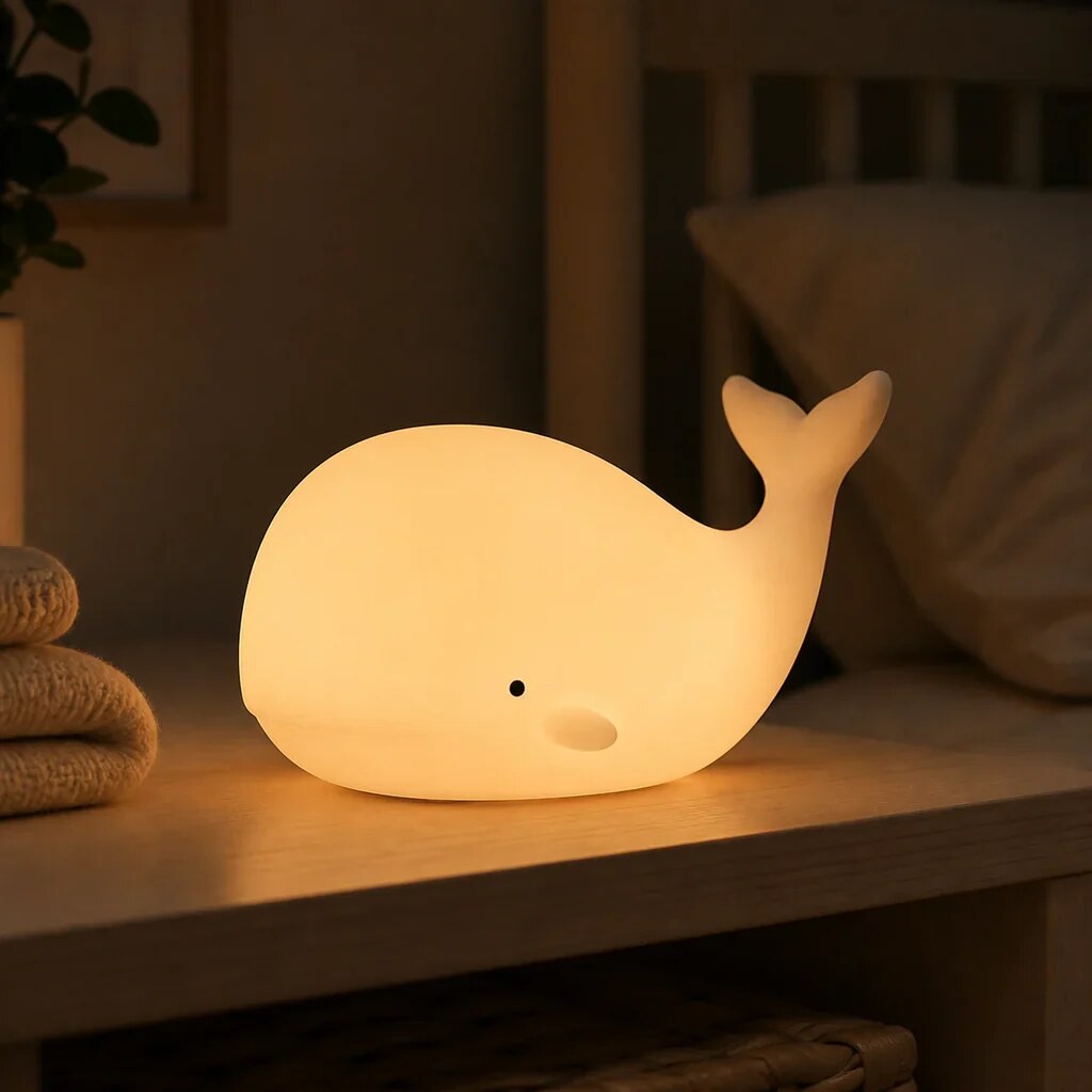 Veilleuse baleine – silicone souple et tactile pour bébé