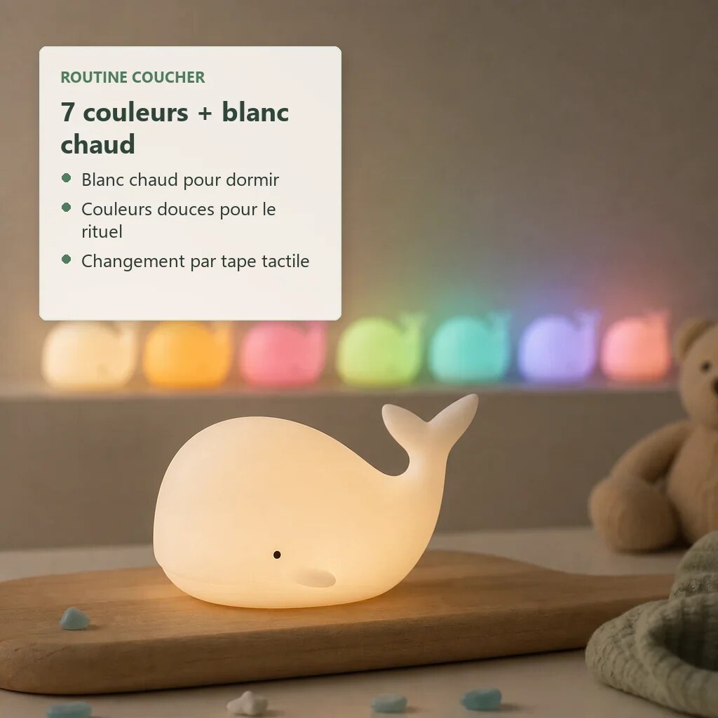 Veilleuse baleine – silicone souple et tactile pour bébé