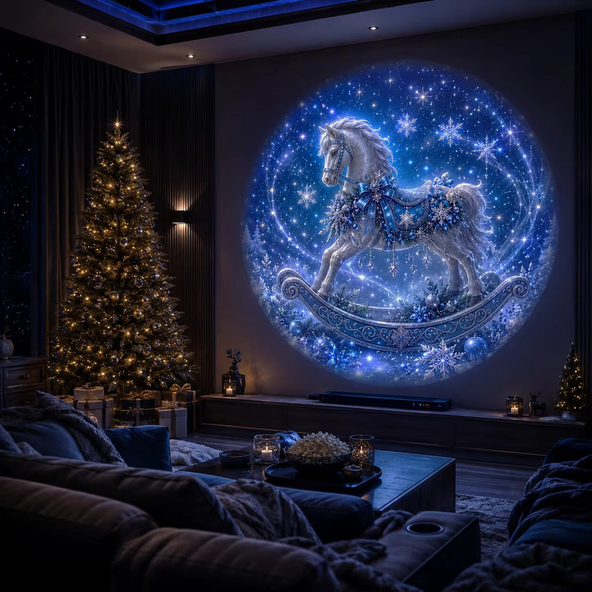 Veilleuse décorée avec projecteur – 8 motifs festifs