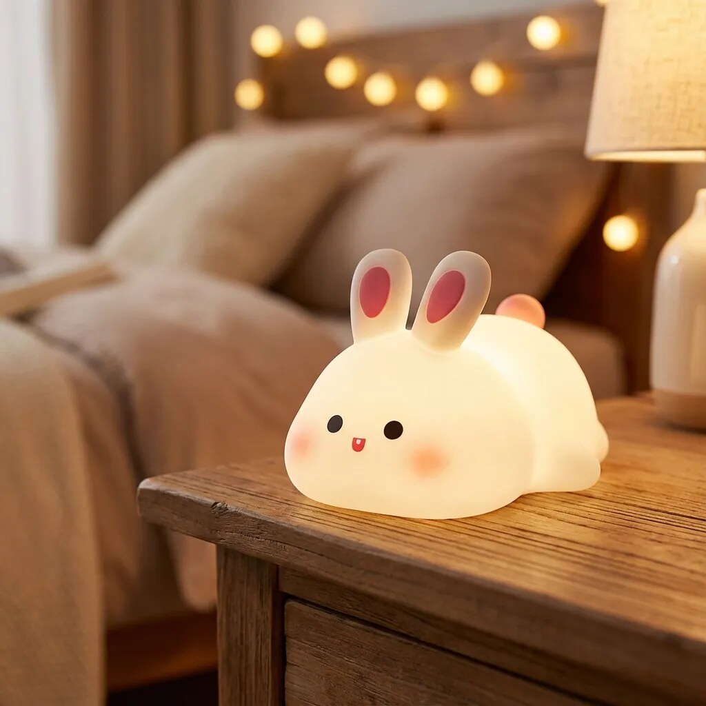 Veilleuse Lapin Incassable – Silicone souple, tactile