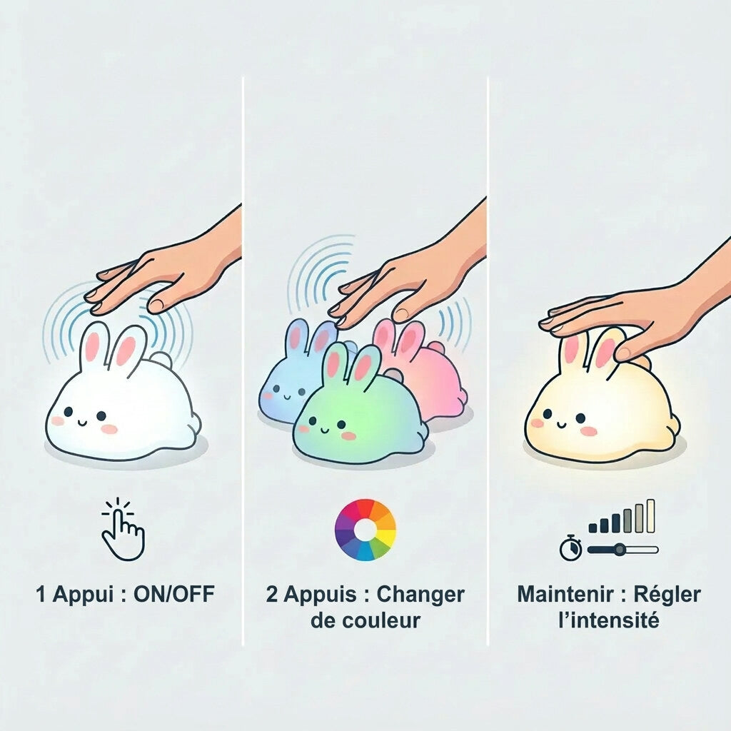 Veilleuse Lapin Incassable – Silicone souple, tactile