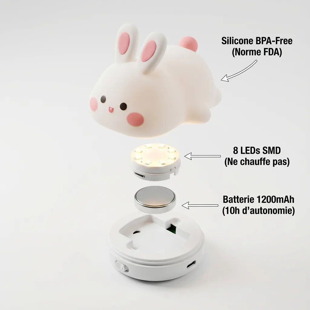 Veilleuse Lapin Incassable – Silicone souple, tactile