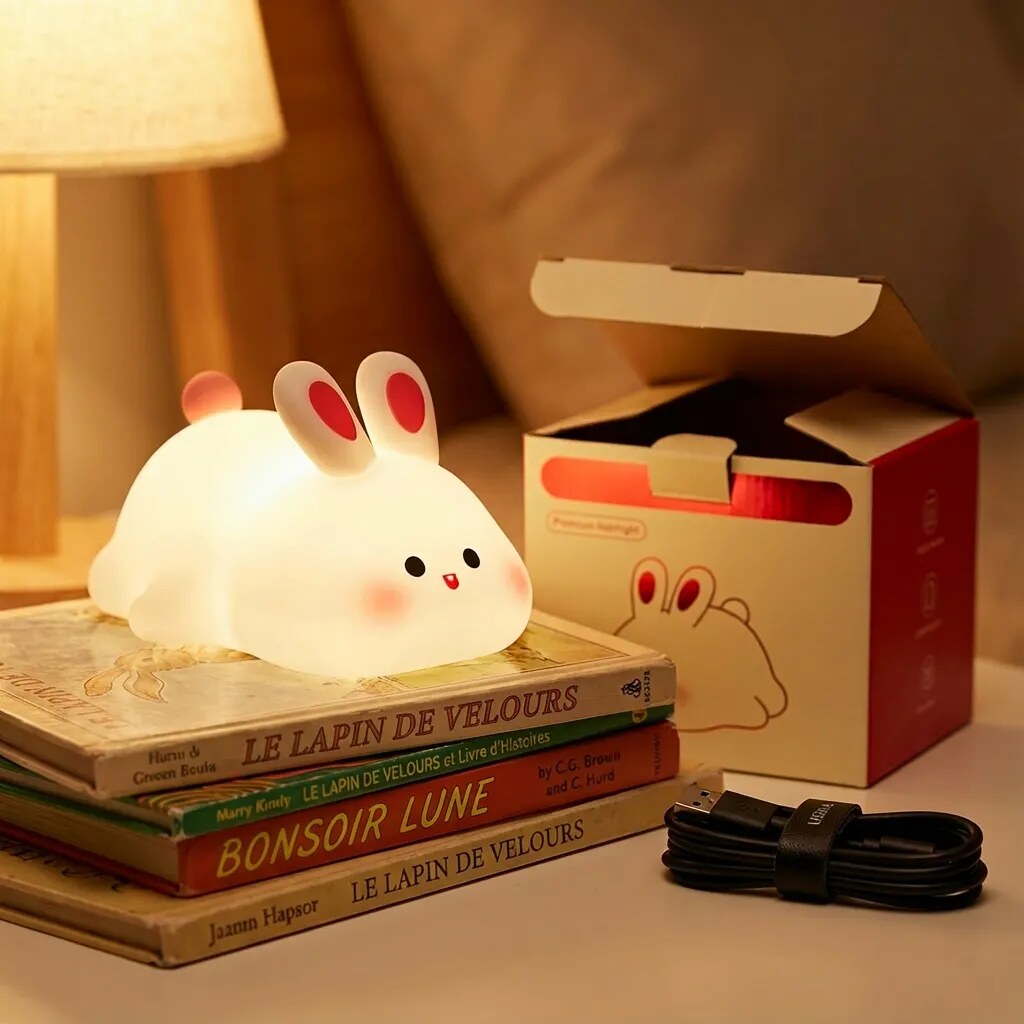 Veilleuse Lapin Incassable – Silicone souple, tactile
