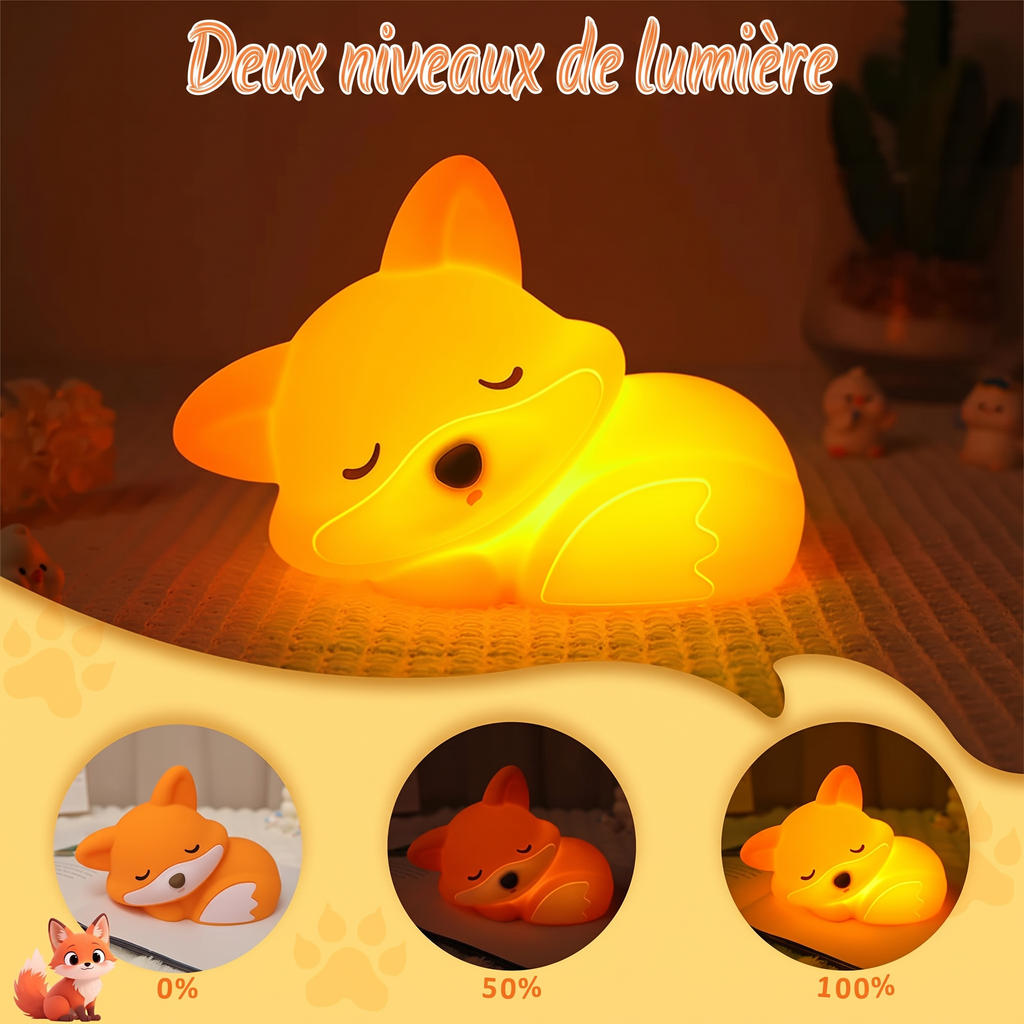 Veilleuse renard en silicone – rechargeable, minuterie et intensité réglable