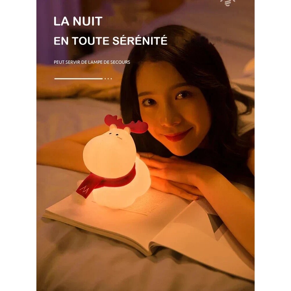 Veilleuse renne pour enfant – silicone, LED rechargeable USB