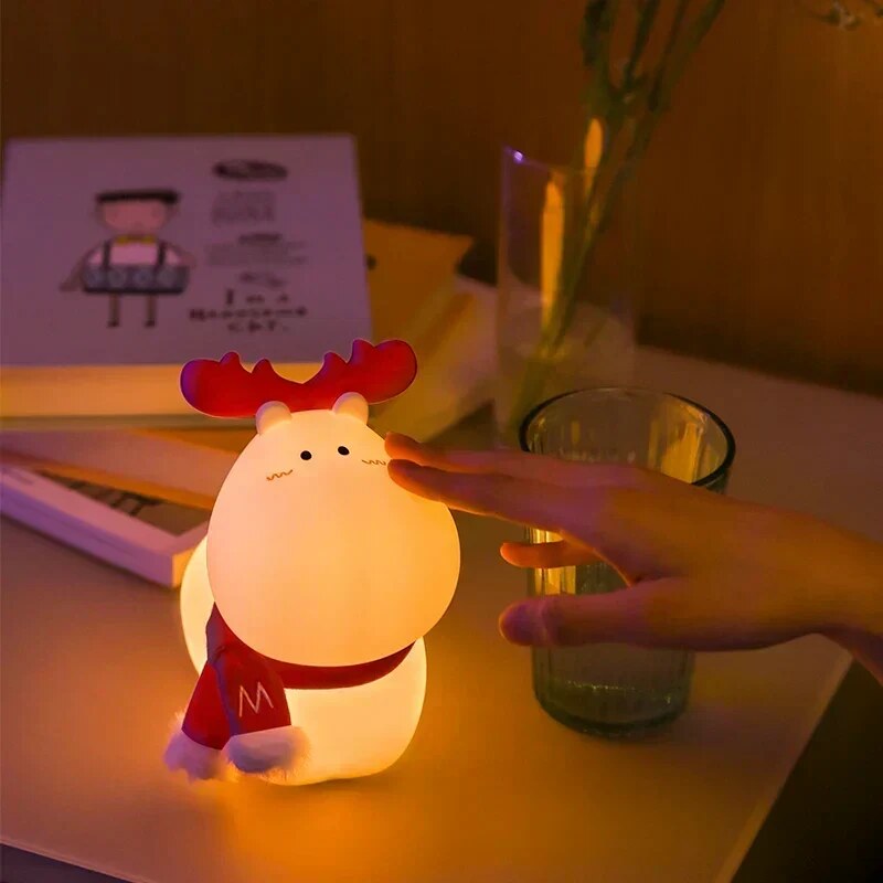 Veilleuse renne – silicone rechargeable, LED blanc chaud