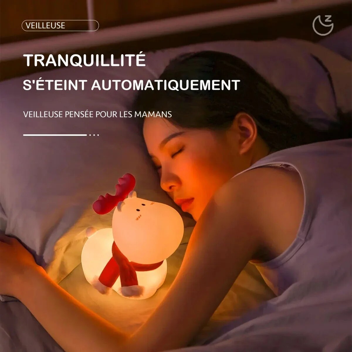 Veilleuse renne – silicone rechargeable, LED blanc chaud