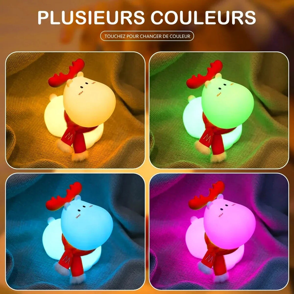 Veilleuse renne – silicone rechargeable, LED blanc chaud