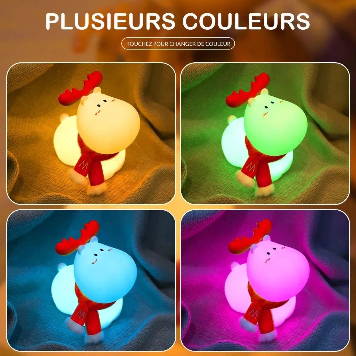 Veilleuse renne – silicone rechargeable, LED blanc chaud