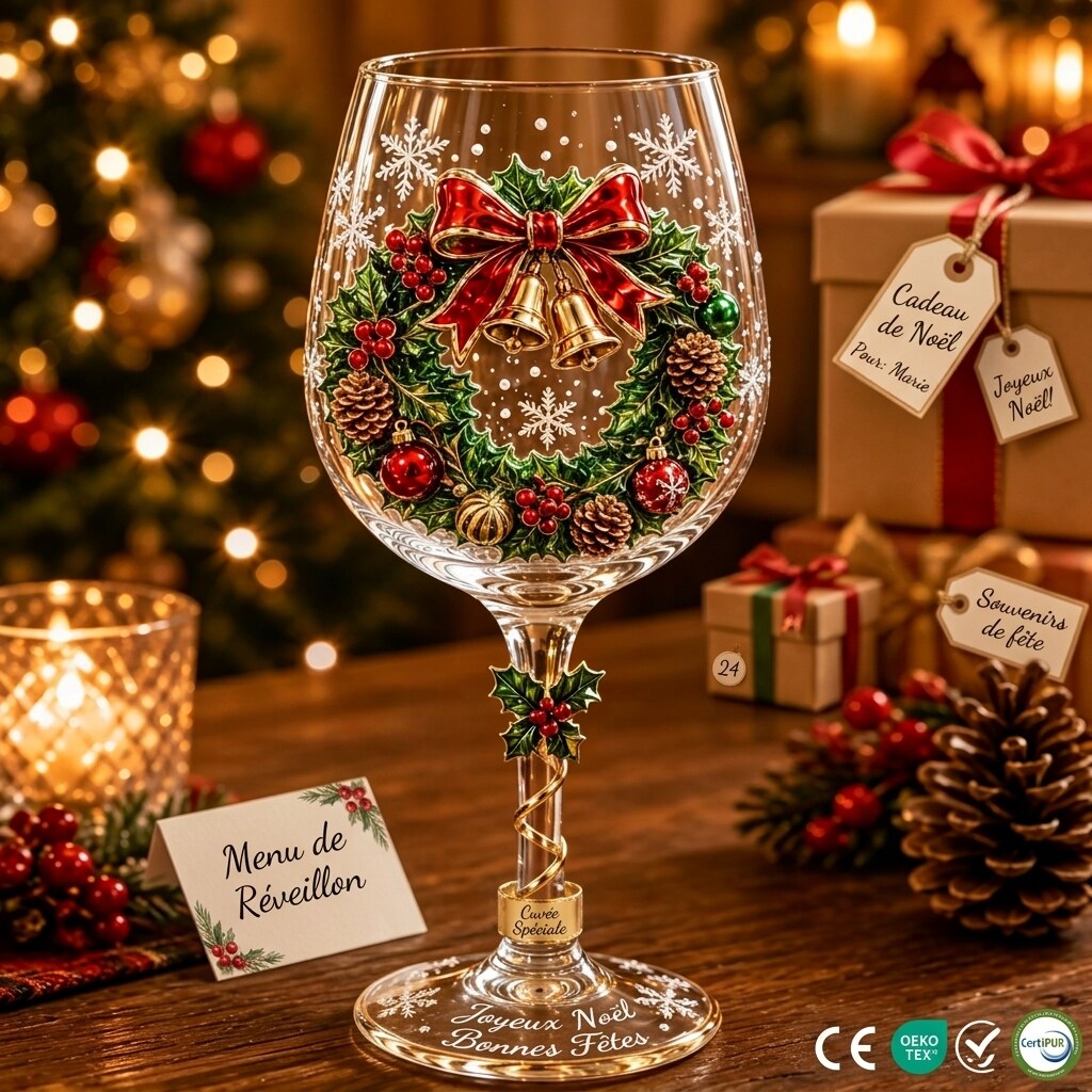 Verres de Noël – Motifs de fête en relief 3D à boire